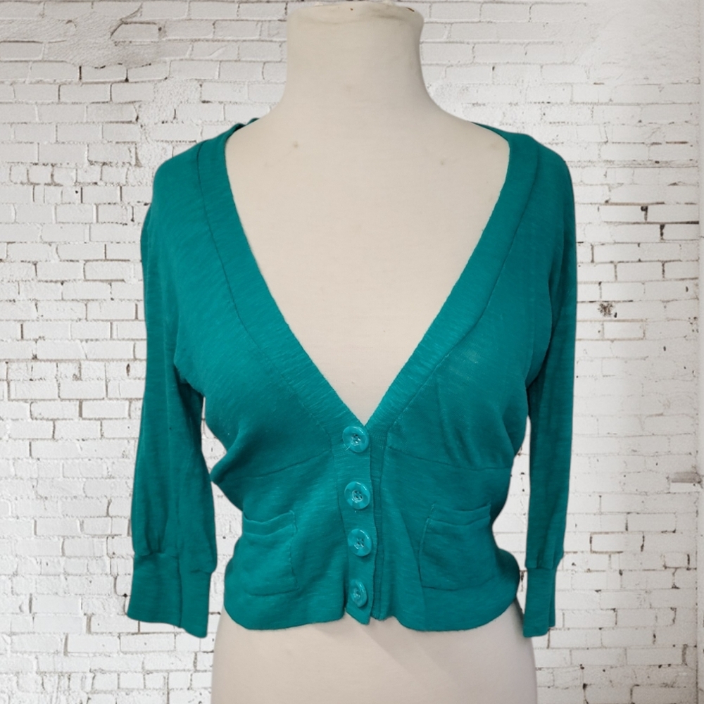 Teal V-Neck Button Front Women’s Sweater